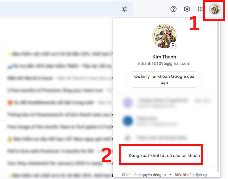 Hướng dẫn đăng xuất Gmail trên máy tính