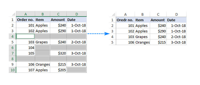 Xóa bỏ dòng trống trong Excel