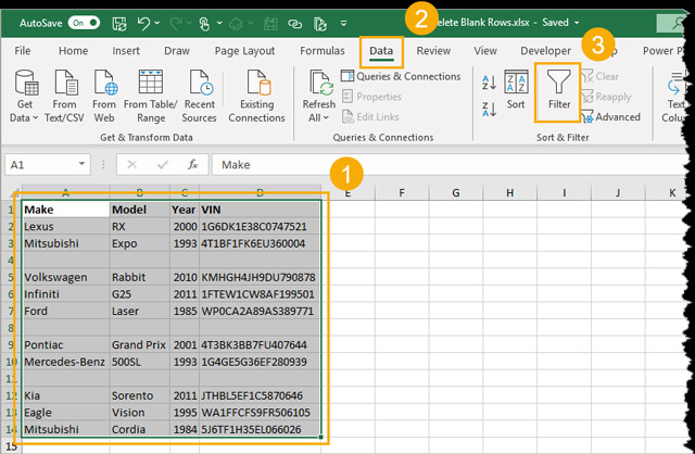 Cách xóa dòng trống trong Excel bằng Filter