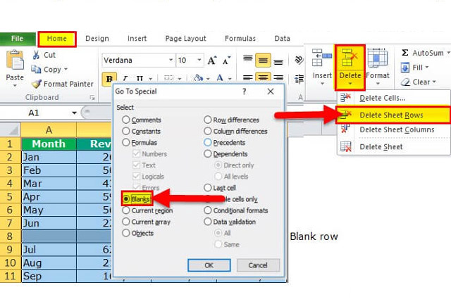 Xóa hàng trong Excel