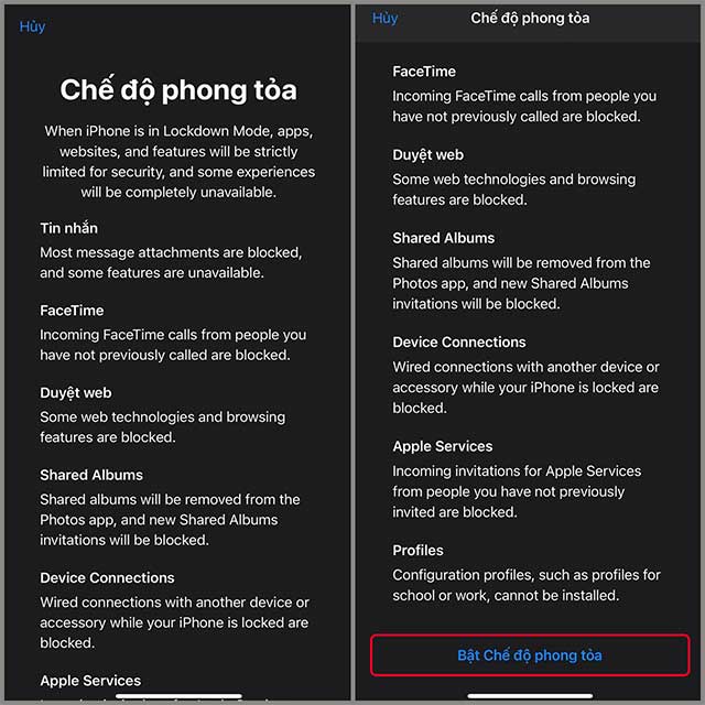 Bật chế độ phong tỏa trên iPhone