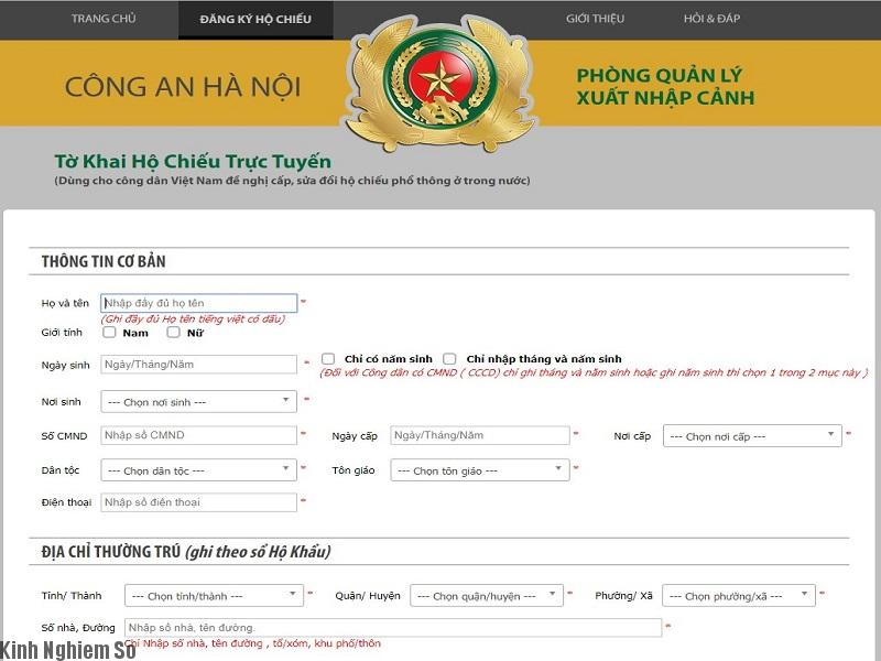 Mẫu tờ khai làm hộ chiếu