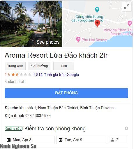 Youtuber Khoa Pug đi resort Aroma bị lừa đảo hình 1 Google Maps Aroma Resort lừa đảo