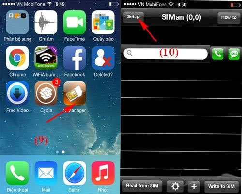 Setup app SIManager de chuyen so dien thoai tu iPhone sang Sim