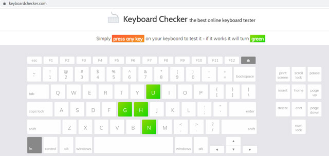 Giao diện kiểm tra bàn phím online với Keyboard Checker