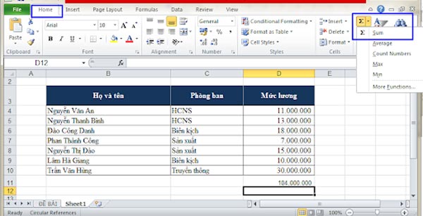 Cách tính tổng trong Excel nhanh nhất