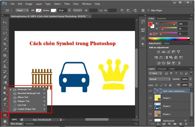 Cách chèn Symbol trong Photoshop bằng công cụ Rectangle